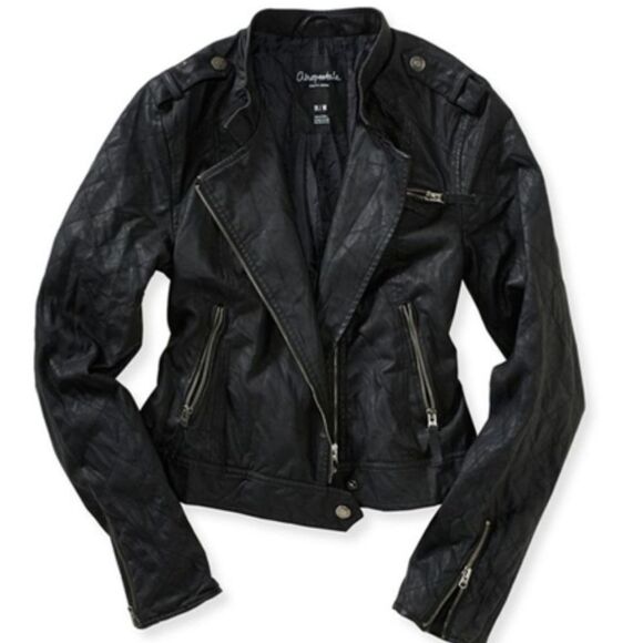 🔹️Aeropostale Black Faux Leather Motorcycle Jacket Large - Picture 1 of 15